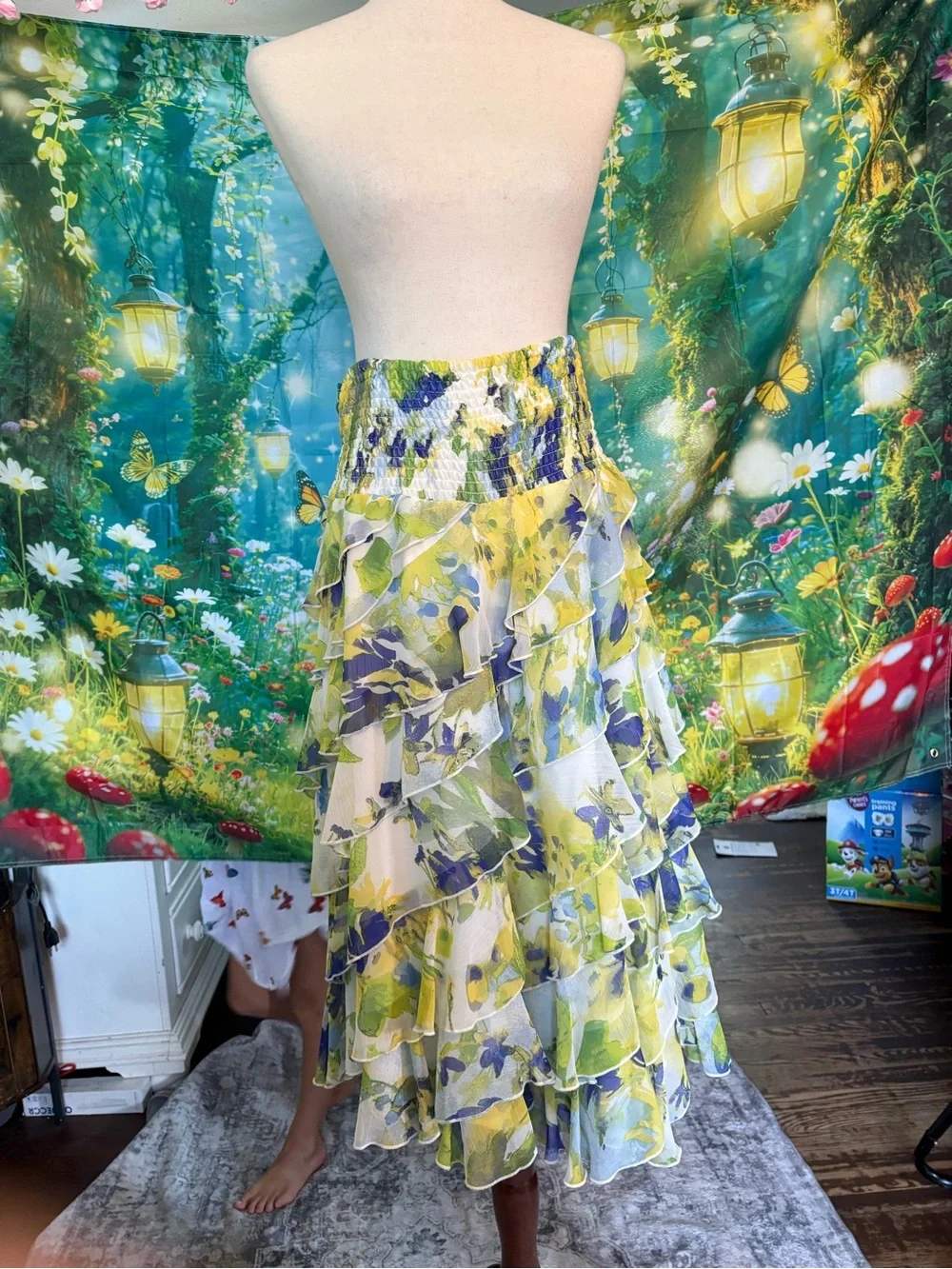 Coco Bianco Yellow, Blue & Green Floral Ruffled Midi Skirt - Picture 9 of 12